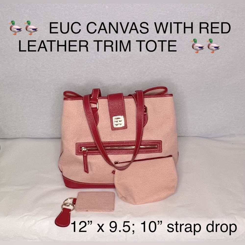 Dooney Bourke Tote Bag Red Canvas Leather Satchel Purse Large Shoulder Bag Set